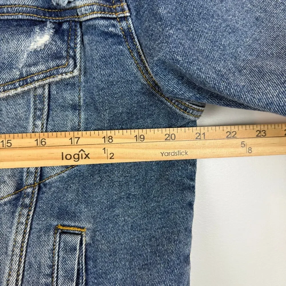 Ella Moss Denim Trucker Jacket Women Large Blue Distressed Button‎ Front Western